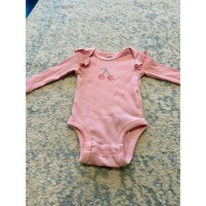 Pekkle baby girl's pink ruffle sleeve cherry 3 month onesie